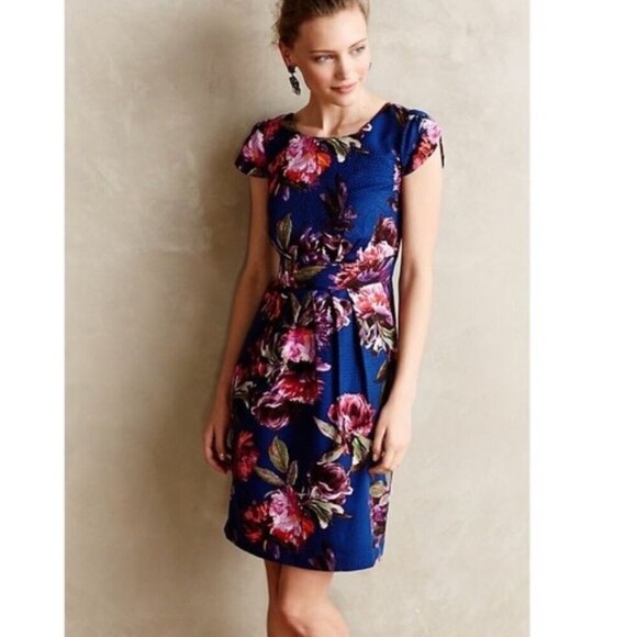 NWT MOULINETTE SOEUR ROSADO FLORAL TEXTURED CAP TULIP SLEEVE COCKTAIL DRESS - Picture 1 of 11